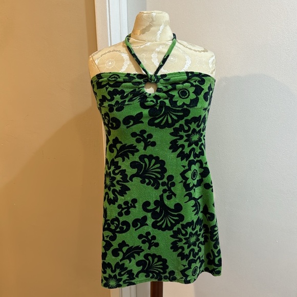 Juicy Couture Vtg 2 Pc Navy Green Terry Cloth Dress Cover Up Zip Track Jacket P - Picture 6 of 17